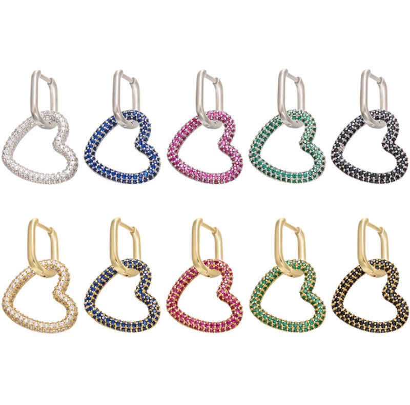 Boucles D&#39;oreilles Coeur En Diamant Coloré Micro-incrusté Coréen Exagéré Accessoires De Bijoux Bricolage En Gros