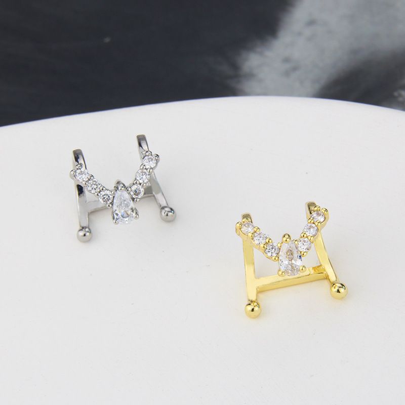 Korean Style Ins Fashion Diamond-embedded Ear Hanging  Spot Direct Supply Simple Copper-plated Gold White Gold Plated Graceful Earrings Women