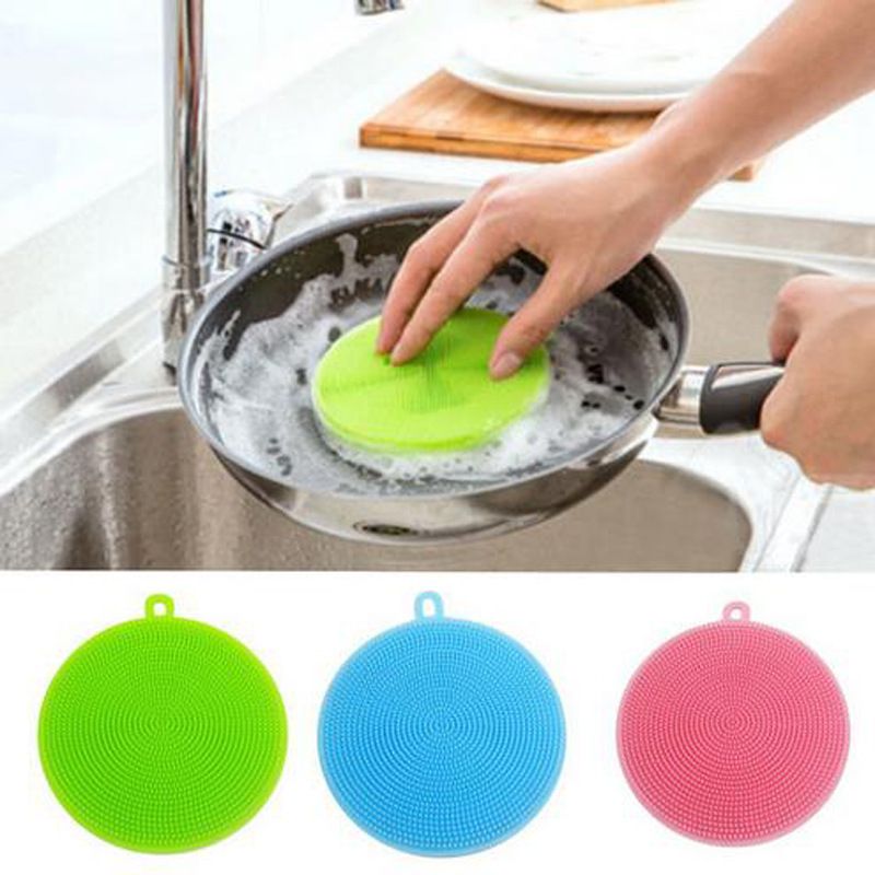 Silicone Dishwashing Brush Round Fruits And Vegetables Cleaning Brush Potholder Kitchen Supplies