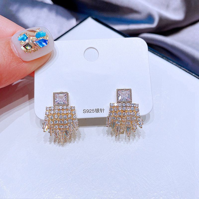 Exquisite Temperament Full Diamond Tassel Copper Earrings Cross-border Jewelry Wholesale