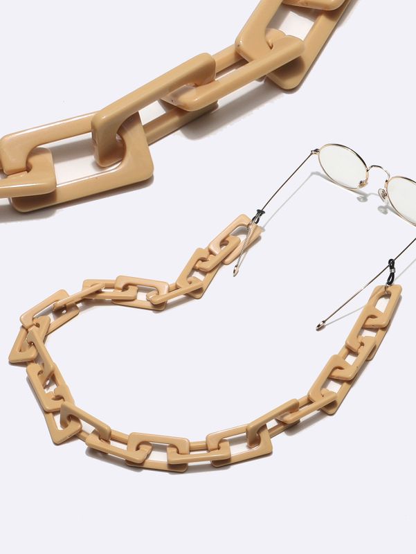 Plastic Khaki Rectangular Glasses Rope Glasses Chain