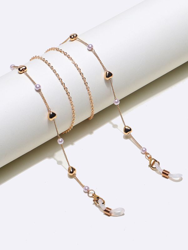 Handmade Chain Metal Glasses Rope Golden Peach Heart Pearl Pendant Glasses Chain Mask Chain