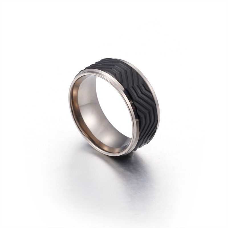 European And American Fashion Striped Ring Black Personality Trendy Titanium Single Index Finger Ring