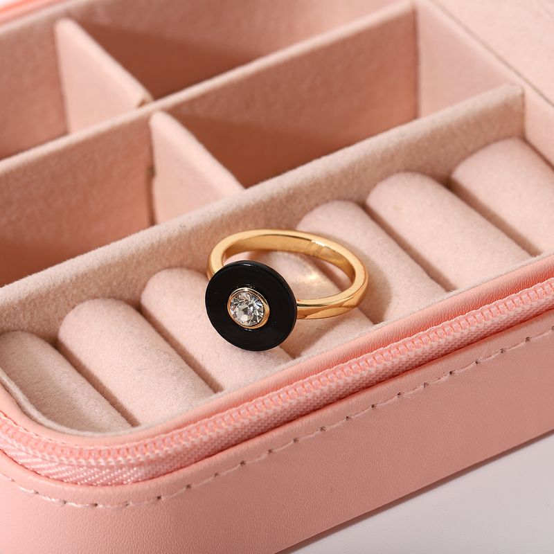 Punk Black Enamel Round Diamond Gold Ring Wholesale