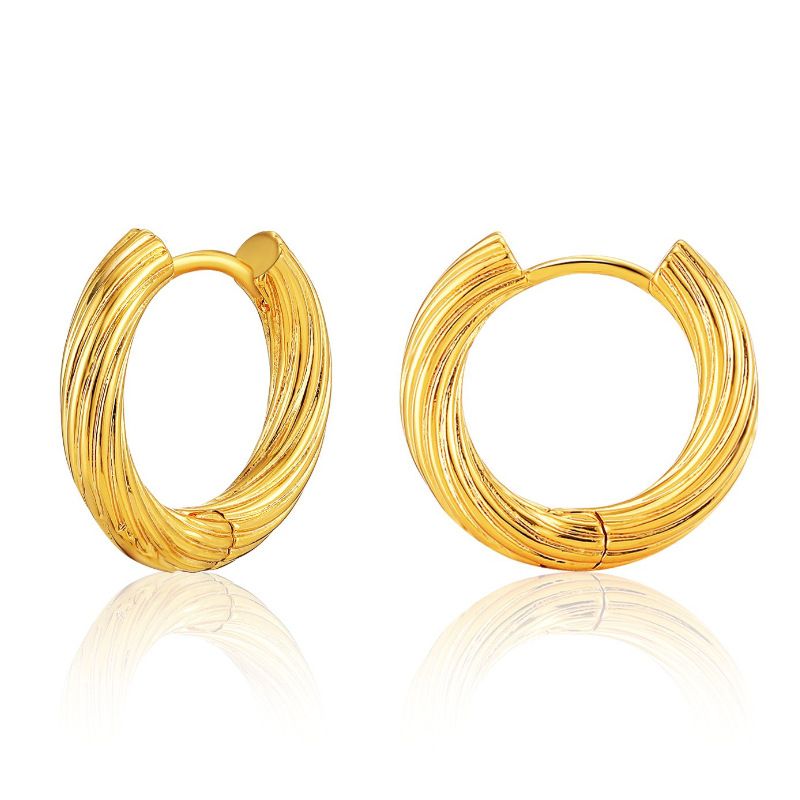 Simple Earrings Copper Plated 18k Real Gold Brushed Retro Twisted Earrings Small Jewelry