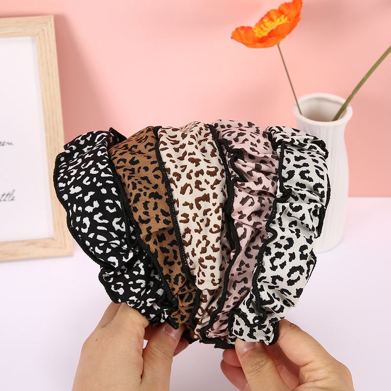 Leopard Print Headband Fabric Edging Retro Bubble Fold Headband