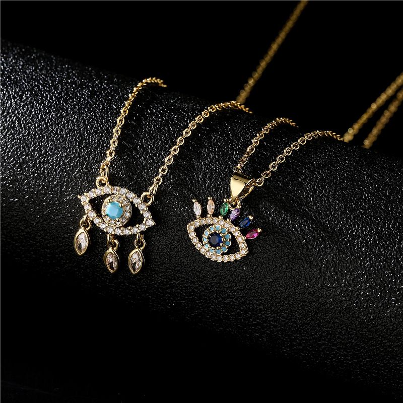 Aogu Cross-border Supply  Hot Sale Copper Micro Inlaid Zircon Ornament Gold Small Eye Pendant Necklace For Women