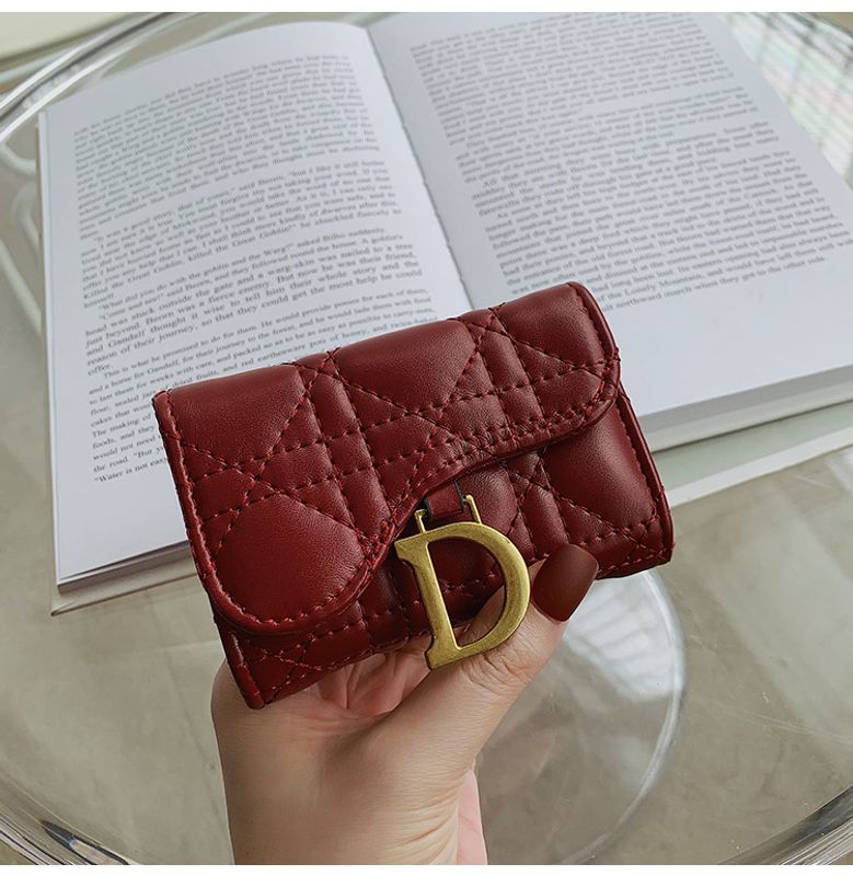 2021 Autumn And Winter New Trendy Fashion Folding Ladies Rhombus Embroidery Thread Wallet