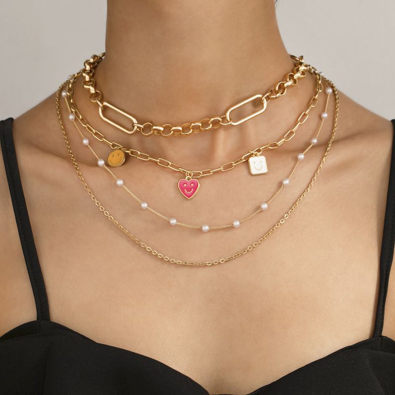 New Personality Creative Color Peach Heart Smiley Necklace Sweater Chain Fashion Multi-layer Necklace