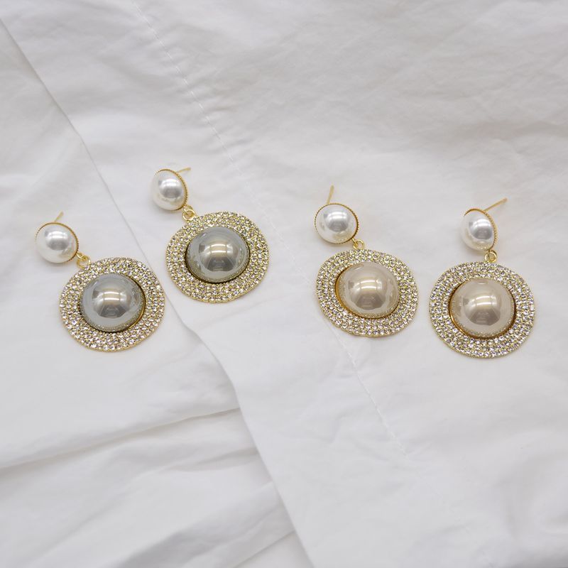 European And American Flash Diamond Exaggerated Pearl Earrings Zircon Earrings Women
