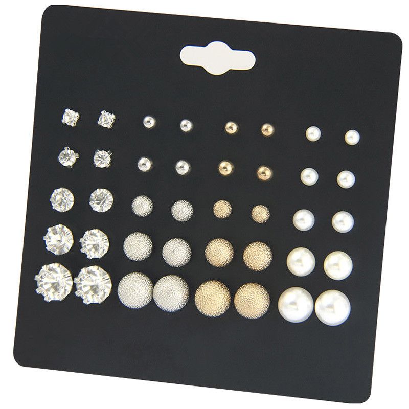 Pendientes De Perlas Simples Pendientes Geométricos De Perlas De Diamantes Con Incrustaciones De Circonitas De Seis Garras Juego De 20 Pares