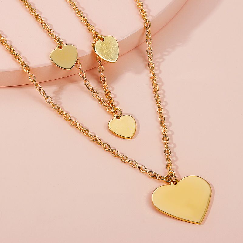 Cross-border New Arrival Multi-layer Love Necklace Sweater Chain European And American Fashion Small Peach Heart Twin Clavicle Chain Double-layer Set Chain For Women