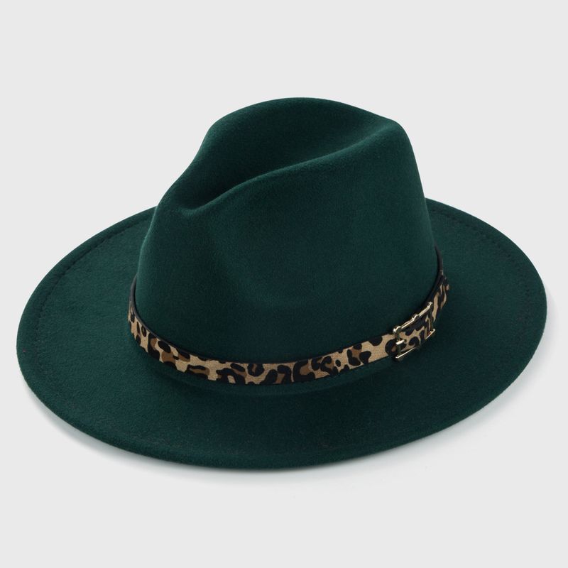 New Woolen Hats Leopard Print Leather Buckle Accessories Felt Jazz Hat