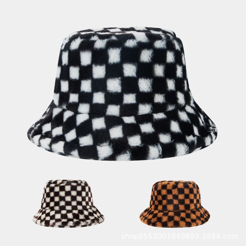 Nouveau Chapeau De Pêcheur En Damier Chaleur Automne Et Hiver Chapeau Épais Personnalité Chapeau De Bassin De Mode Sauvage