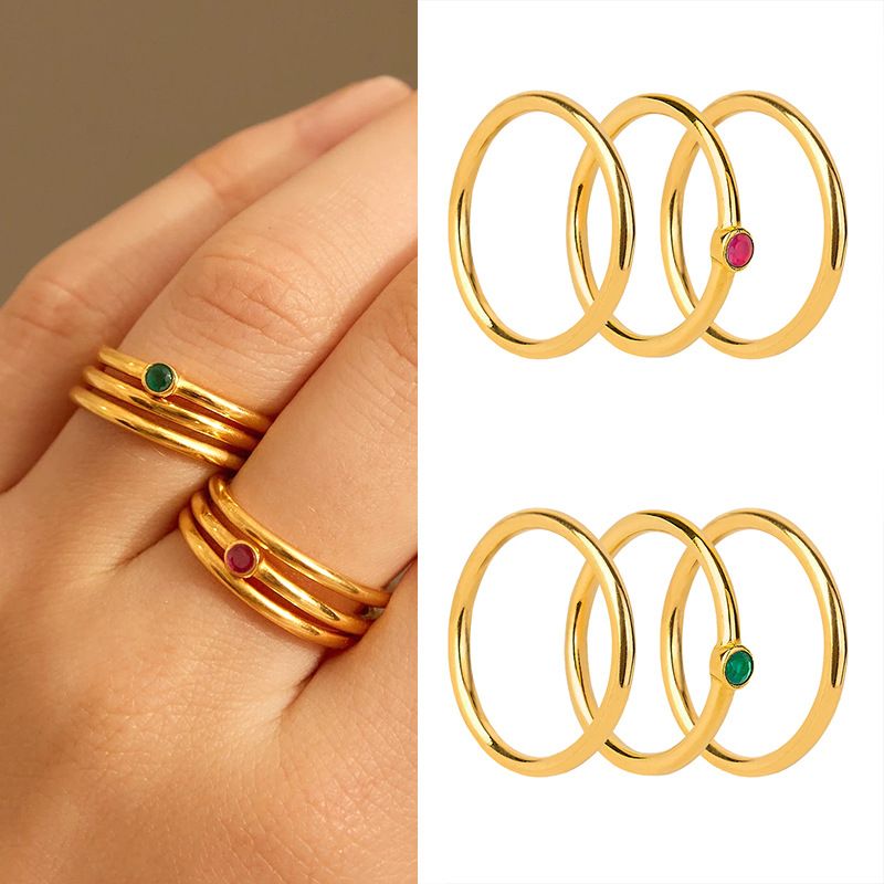 Cross-border New Gold Color Ancient Copper Ring Fashion Simple Three Sets Inlaid Zircon 18k Ring