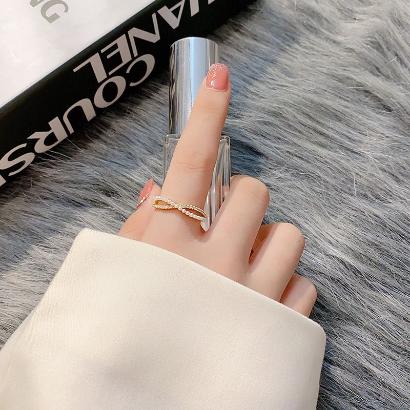 Temperament Cross Bow Pearl Ring Fashion Personality Adjustable Opening Index Finger Ring