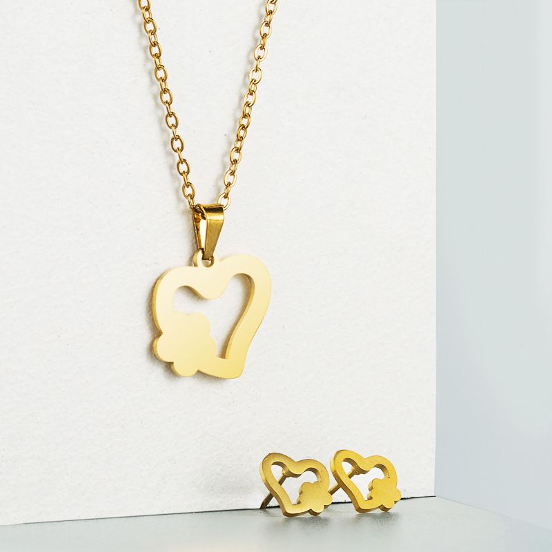 Creative Geometric Shape Love Necklace Earrings Two-piece Set Titanium Steel Jewelry