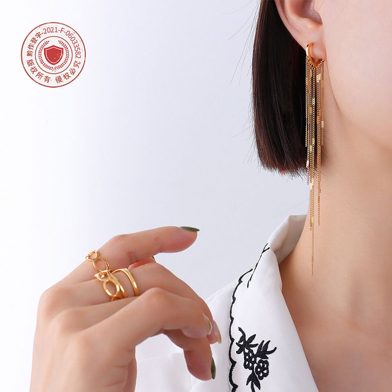 Korean Style Tassel Earrings Titanium Steel Plated 18k Real Gold Ear Jewelry