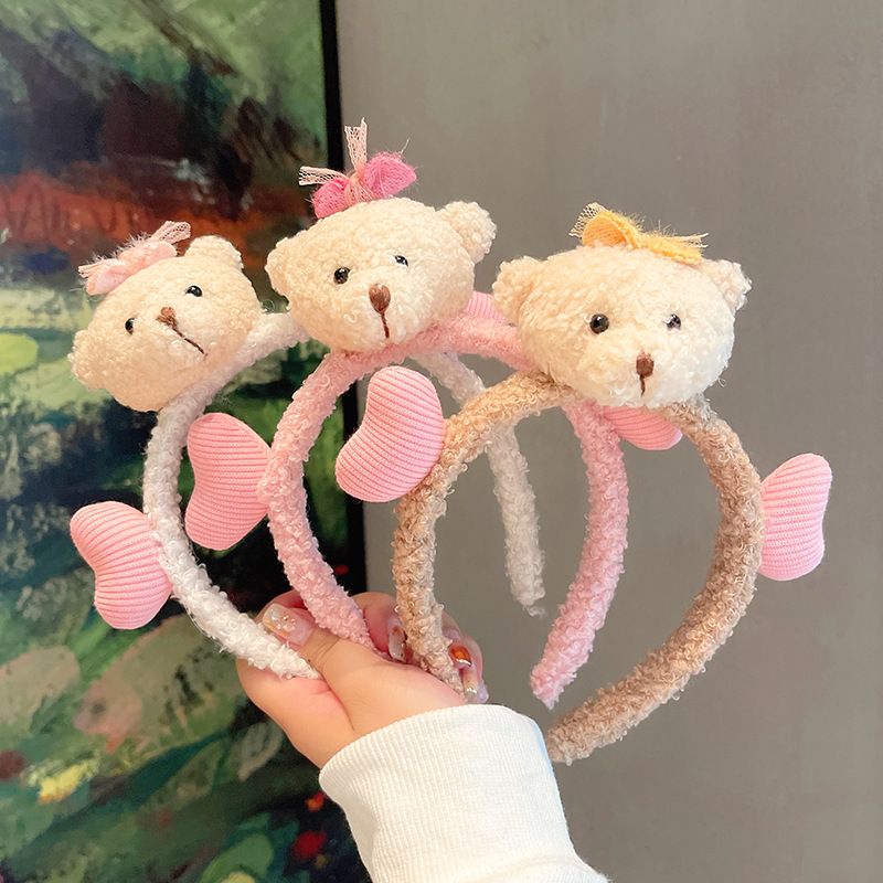 New Cute Bear Plush Hairband Wash Face Female Headband Cartoon Three-dimensional Doll Hairpin