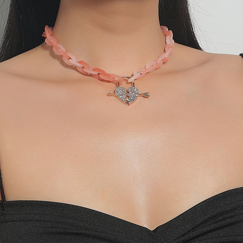 Fashion Full Of Diamonds One Arrow Through Heart Clavicle Chain Necklace