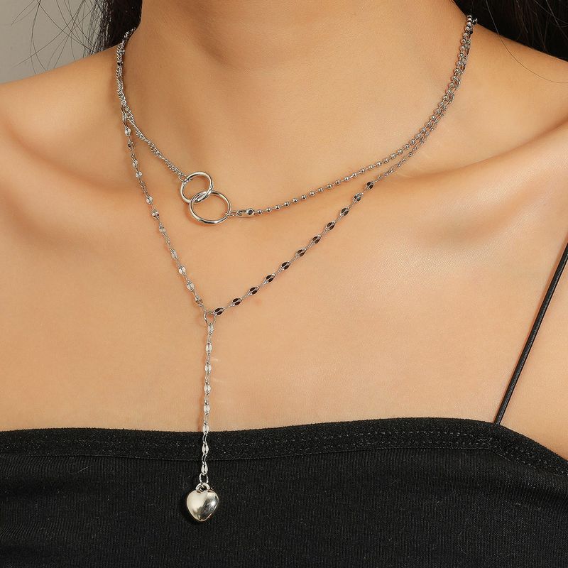 Double-layer Love Pendant Necklace Interlocking Stacking Long Sweater Chain