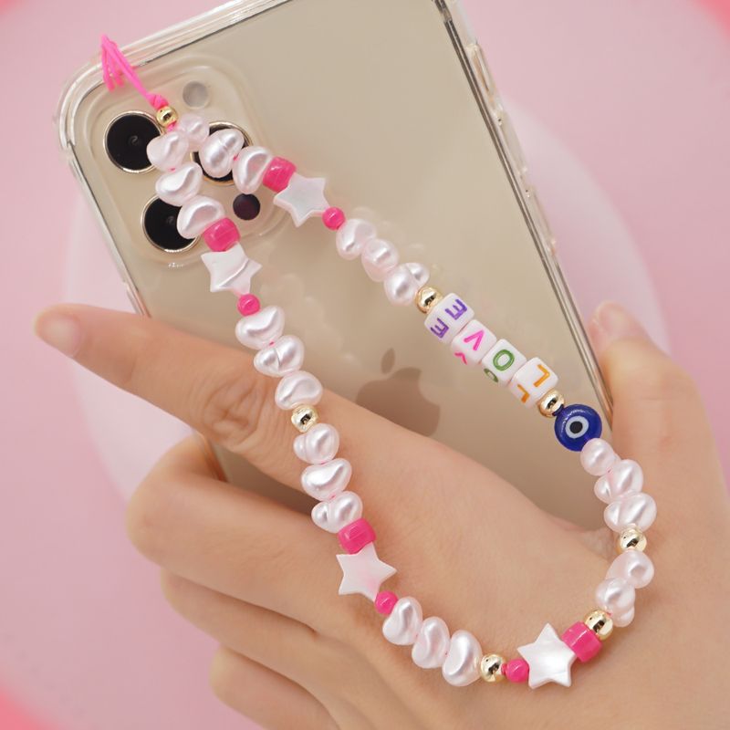 European And American Style Shaped Imitation Pearl Acrylic Love Letter Shell Five-pointed Star Eyes Anti-lost Phone Chain Lanyard