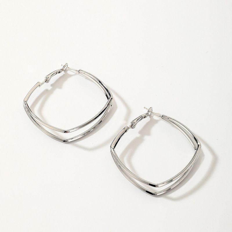 Exaggerated Double-layer Metal Geometric Earrings European And American Fashion Simple Earrings