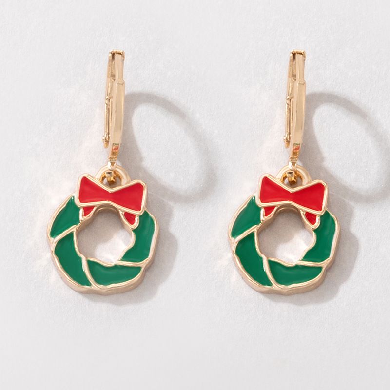 Cross-border Holiday New Products Christmas Wreath Dripping Earrings Geometric Bow Earrings