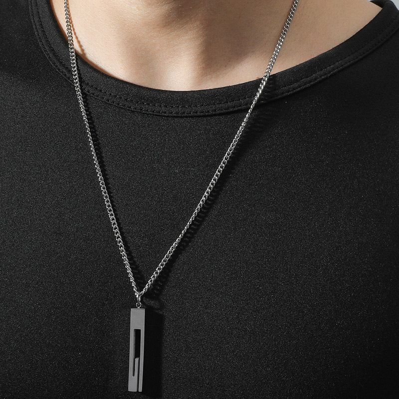 New Simple Stainless Steel Back-shaped Pillar Pendant Couple Sweater Chain