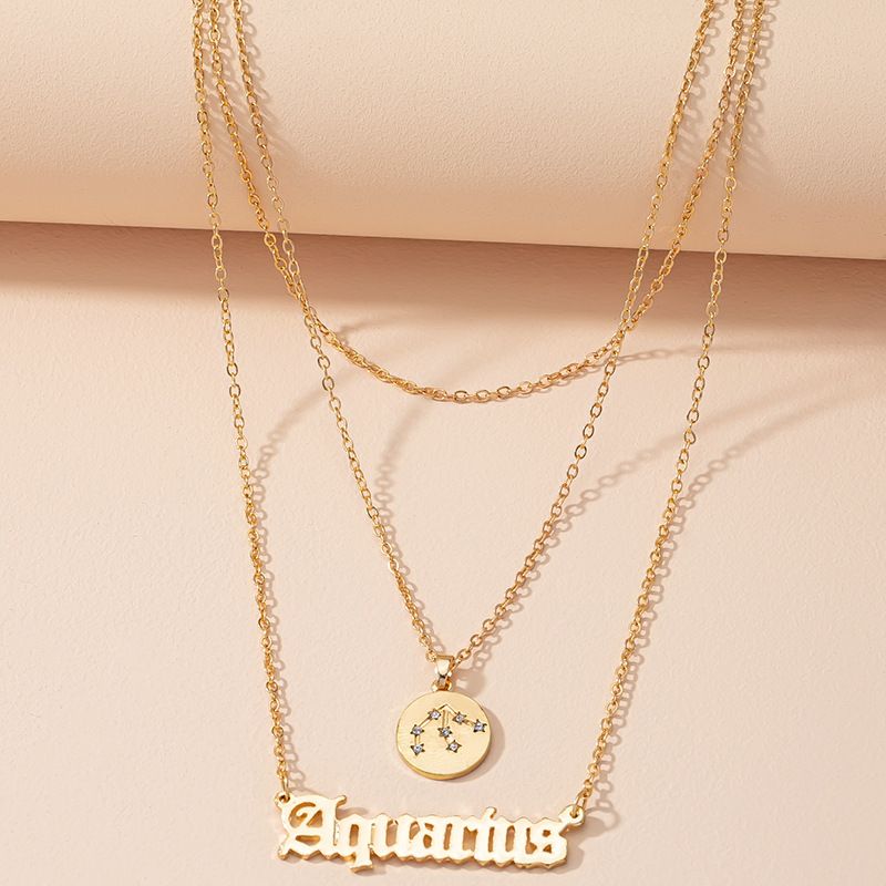 Retro Diamond-studded Symbol Clavicle Chain Twelve Constellation Necklace Letter Sweater Chain