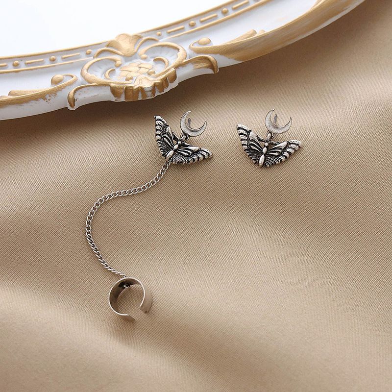 French Style Retro Stud Earrings Tassel Earrings Temperament Chain European And American Style Butterfly Ear Clip Sweet Cool Simple Jewelry