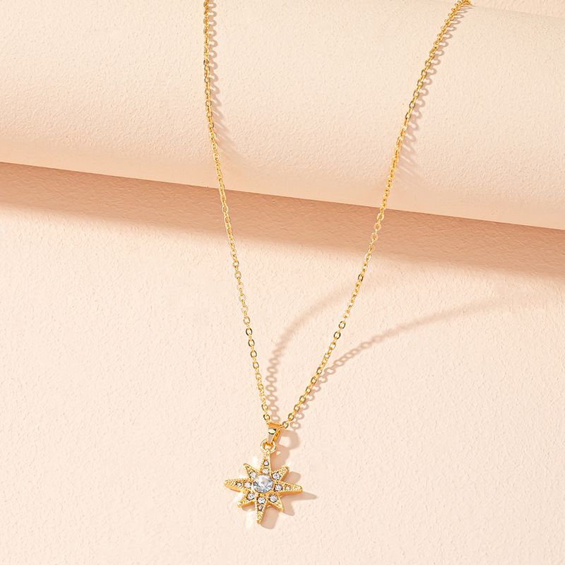 Autumn And Winter New Sweater Chain Korean Style Ins Cold Wind Eight-pointed Stars Necklace Women's Fashion Refined Rhinestone Clavicle Chain Fashion