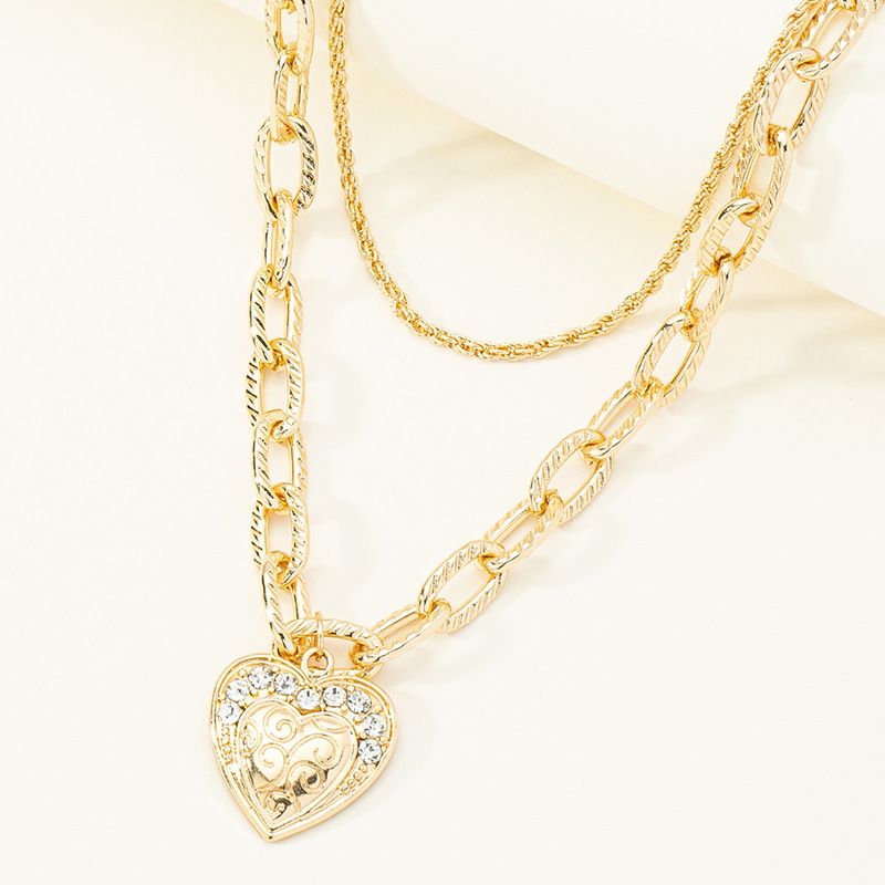 سلسلة يدوية متعددة الطبقات من الماس عبر الحدود على شكل قلب الحب قلادة مزدوجة من المجوهرات الأوروبية والأمريكية اليابانية والكورية مصنع Qingdao Chengyang