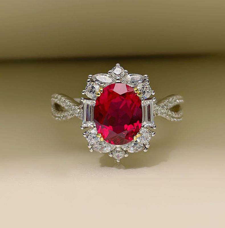 Modischer Künstlicher Rubin Ring Mit Exquisitem Einfachen Offenen Farbigen Schatz Frauen-kupfer Ring Eingelegt