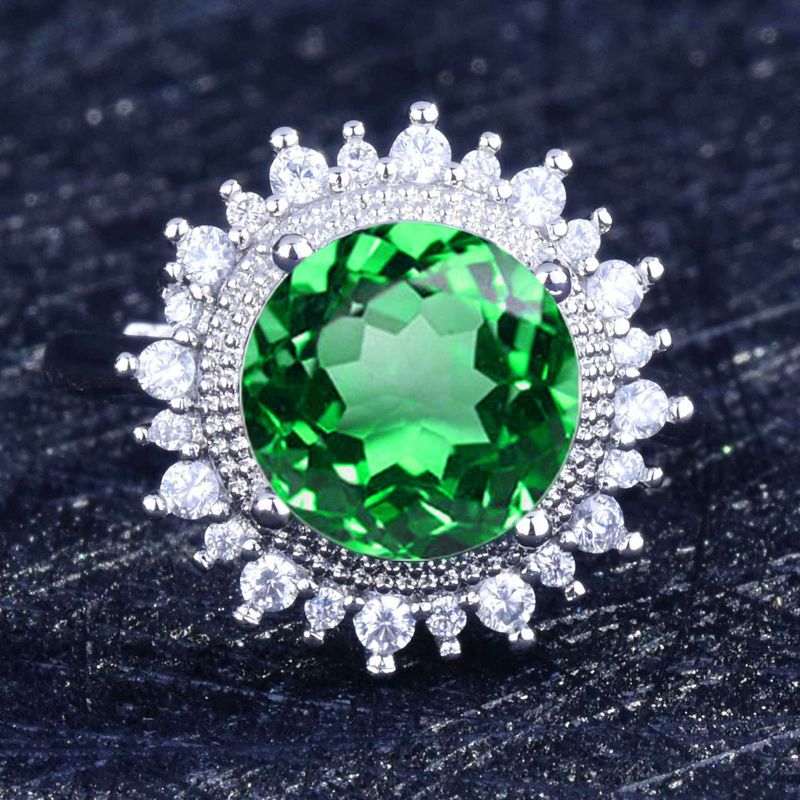 Girasol Emerald Live Jewelry Venta Al Por Mayor Con Incrustaciones De Diamante De Alto Carbono Zircon 5 Quilates Esmeralda Coloreado Gemas Anillo Para Mujer