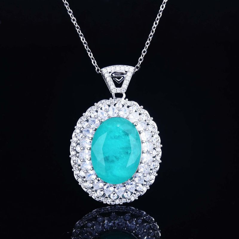 European And American Full Zircon Retro Necklace Lake Blue Imitation Egg-shaped Large Carat Color Tourmaline