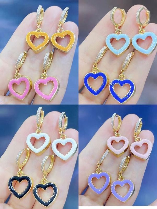 Korean Hit Color Peach Heart Earrings Hollow Dripping Oil Color Heart-shaped Pendant Earrings