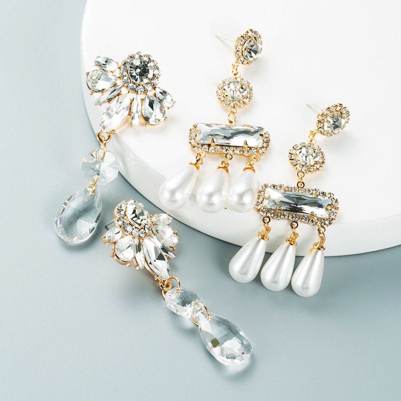 Aguja De Plata De Ley De Moda Coreana Refinada Pendientes De Perlas De Cristal De Elegancia Gema Brillante Pendientes De Borla Larga Accesorios