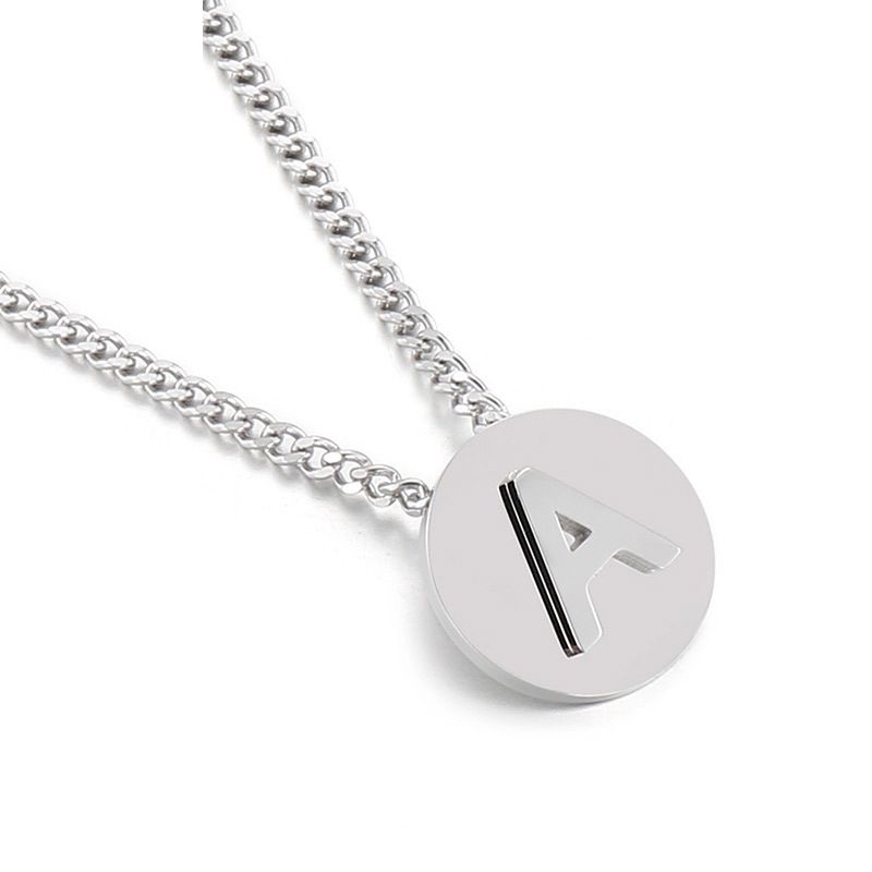 Simple Couple Pendant Round Brand 26 Letters Stainless Steel Clavicle Chain Necklace