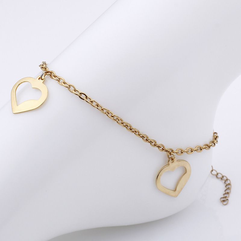 Simple Style Heart Titanium Steel 18K Gold Plated Women'S Anklet