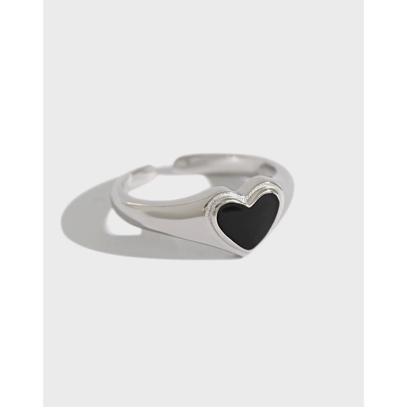 Korean Version Of S925 Sterling Silver Ring Simple And Versatile Dripping Heart Opening Women's Ring Silver Jewelry
