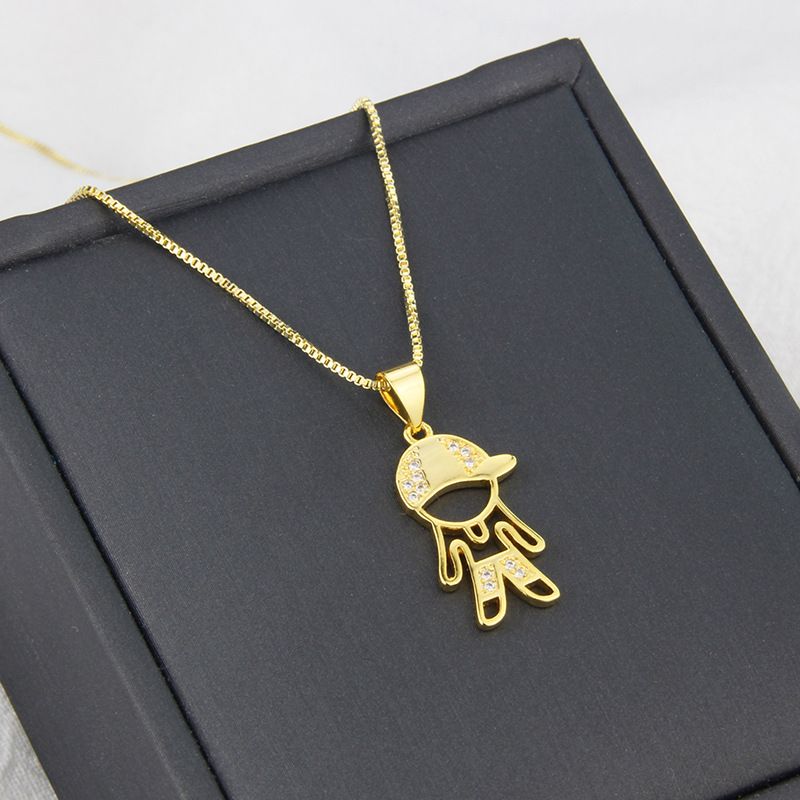 European And American Ins Simple Zircon Necklace For Boys And Girls  Spot Copper-plated Gold Hollow Mesh Red Children Pendant