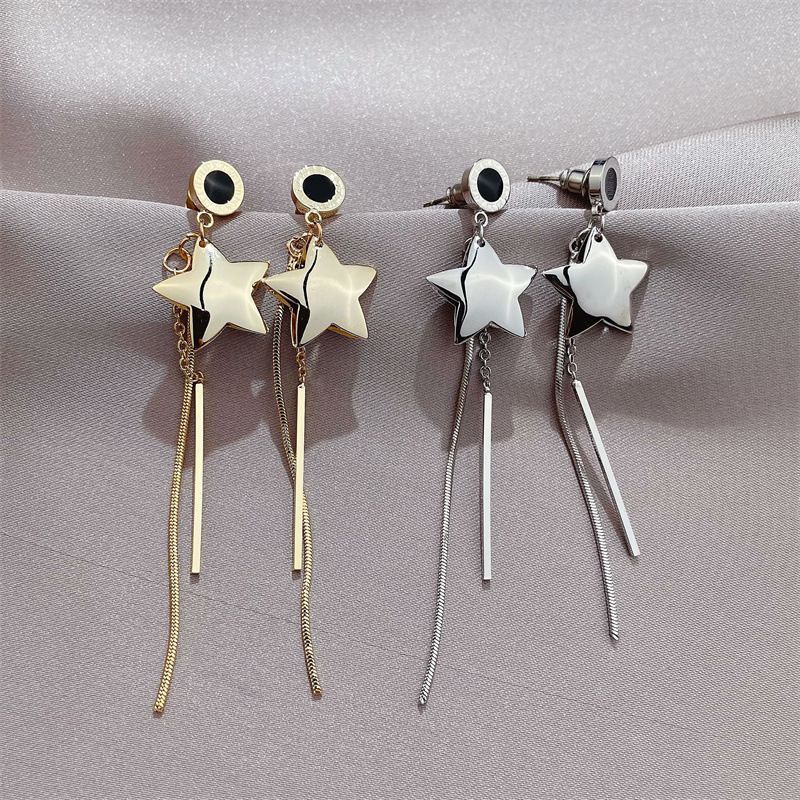 Nouvelles Boucles D'oreilles Japonaises Et Coréennes Simples À Cinq Branches En Forme D'étoiles Boucles D'oreilles Longues À La Mode