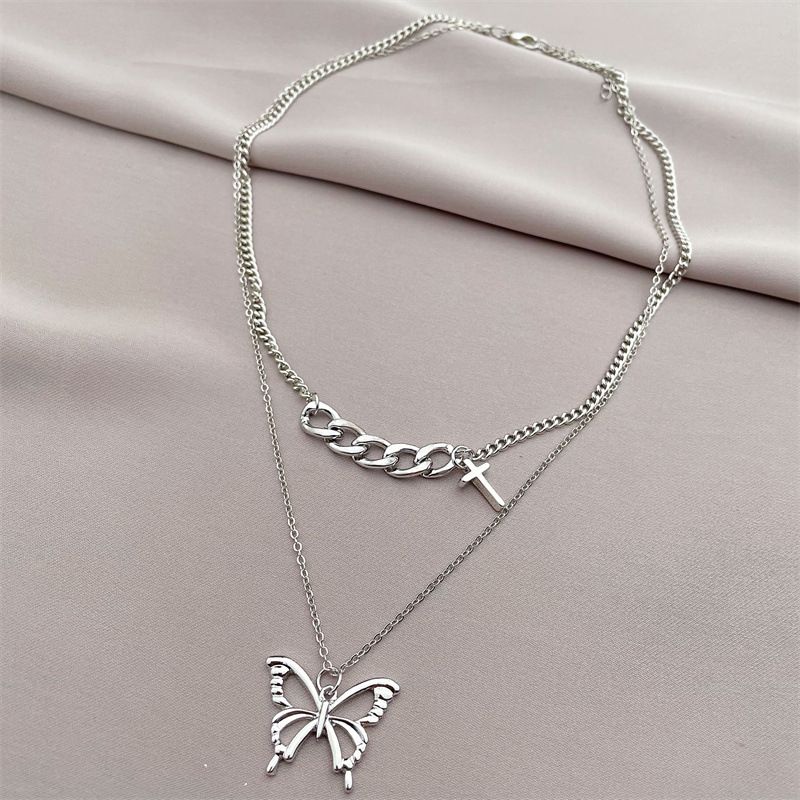 Tongfang Ornament Korean Style Personalized Curb Chain Bow Necklace Double-layer Chain Fashion Simple Clavicle Chain For Women