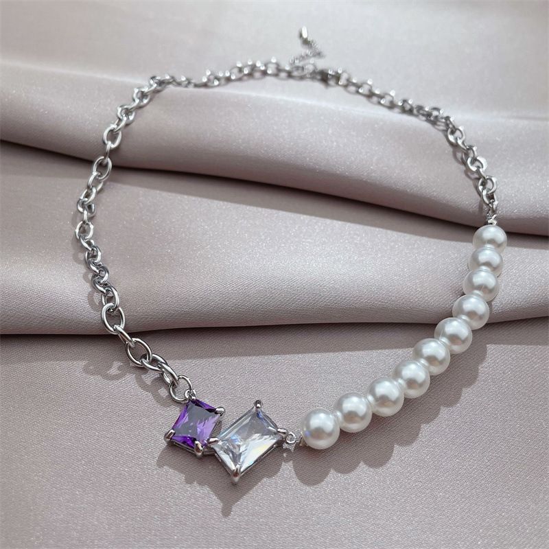 Adorno Tongfang Japonés Coreano Nuevo Collar Elegante Elegante Personalidad Clavícula Cadena Perla Colgante Geométrico Collar