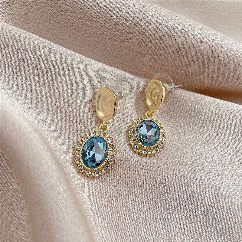 Tongfang Ornament Blue Zircon Crystal Earrings Elegant Mori Women's Rhinestone All-match Retro Simple Stud Earrings