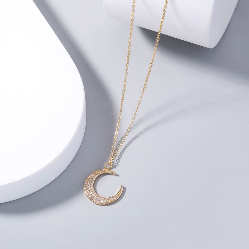 Europäische Und Amerikanische Heißer Verkauf Ins Stil Halskette Einfacher Klassischer Mondanhänger Kupfer Zirkon Schlüsselbein Kettenzubehör