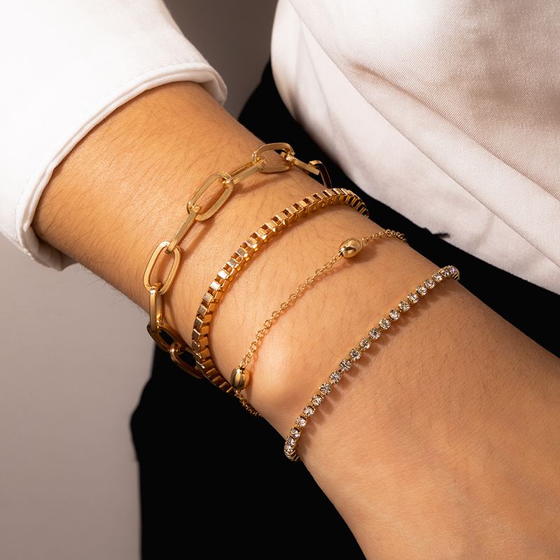 European And American Cross-border Jewelry Fashion Simple Gold Diamond Bracelet Four-piece Geometric Bracelet Set