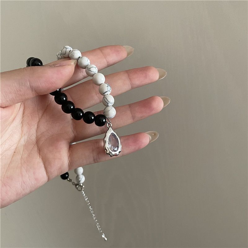 Korean New Personality Black And White Marble Pattern Stitching Necklace Niche Design Clavicle Chain