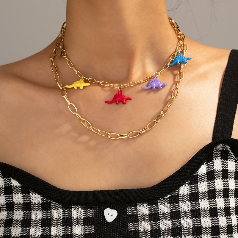 Nouveau Collier De Dinosaure Mignon De Mode Collier De Collier Multicouche De Dinosaure D&#39;alliage De Bande Dessinée De Personnalité De Bande Dessinée